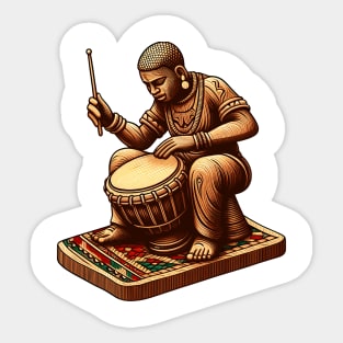 Afrocentric Man Wooden Carving Drums Sticker